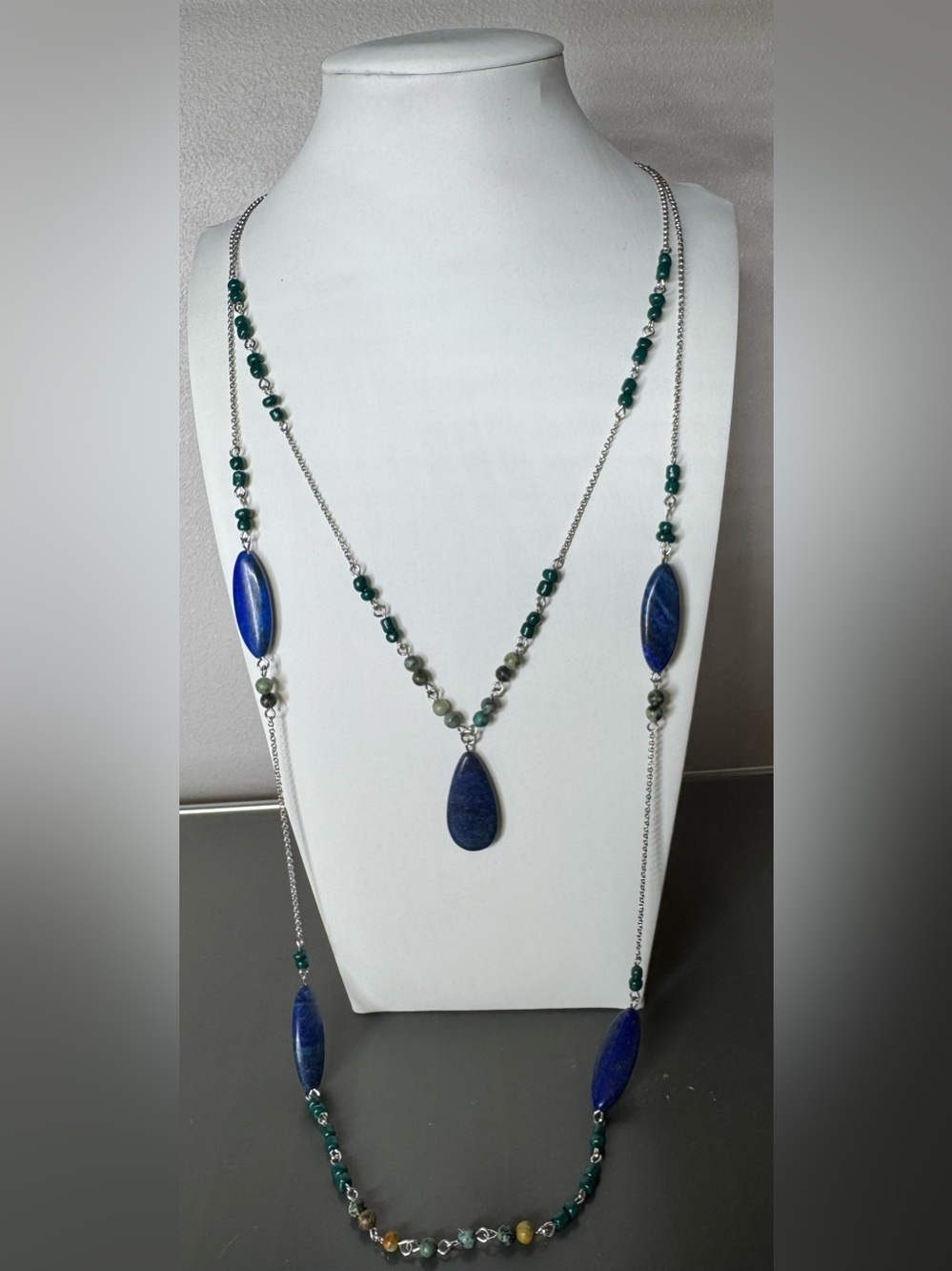 J. Jill Blue Green lapis lazuli stones Beaded Layered Pendant Necklace convert